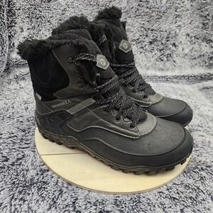 Merrell Winter Boots Womens Size 8 Black Snow Fleece Lined Insulated Waterproof